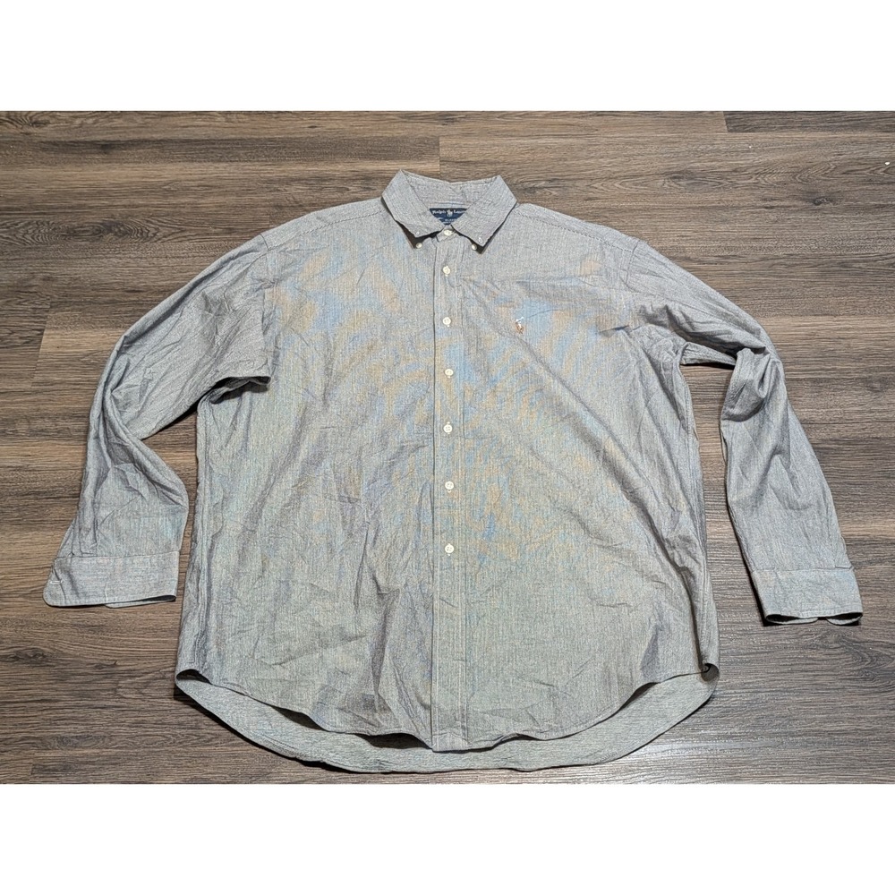 Ralph Lauren Blake Micro Check Button Down Shirt Mens L‎ Blue White Gingham